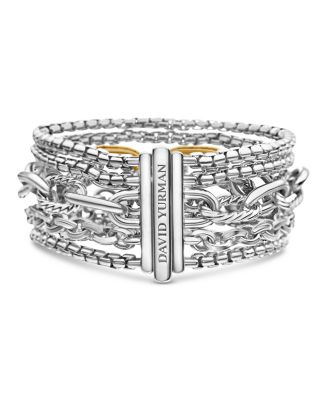 Multi Row Chain Bracelet in Sterling Silver with 18K Yellow Gold, 29mm