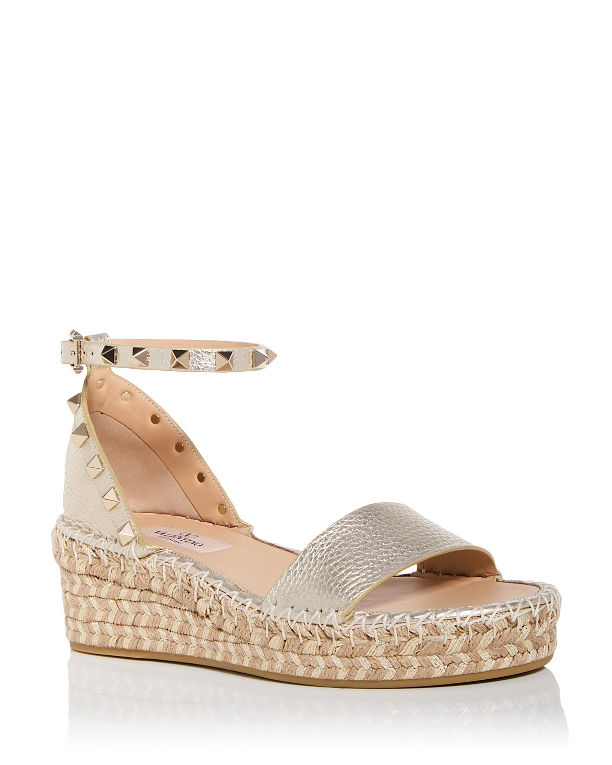Rockstud Flatform Ankle-Strap Espadrille Sandals
