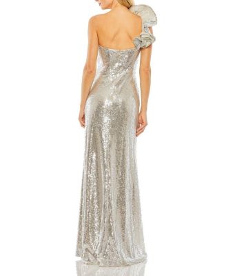 Sequin Ruffled One Shoulder Gown