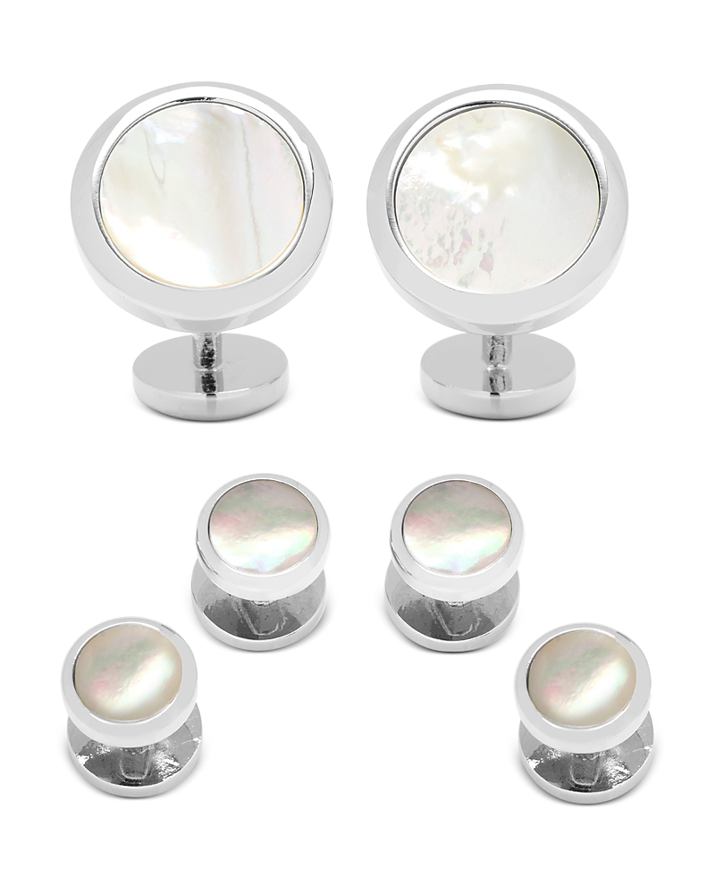 Cufflinks, Inc Double Sided Mother Of Pearl Round Beveled Stud Set In Multi