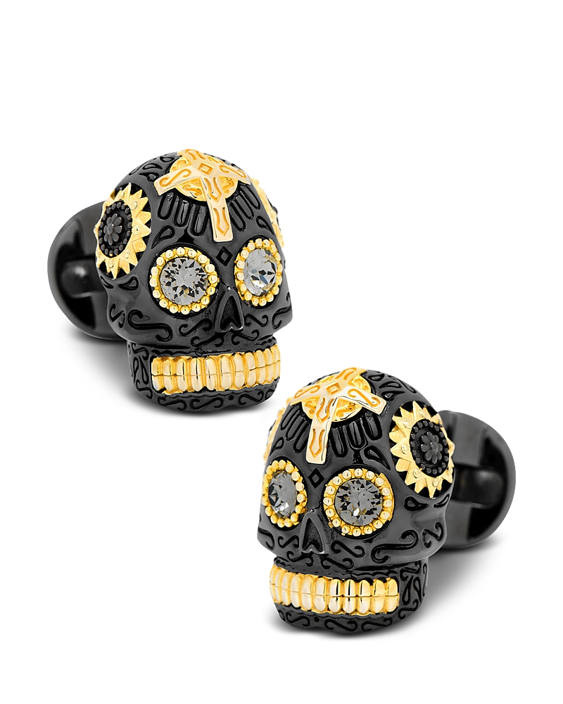 Cufflinks, Inc . Black And Gold Vermeil Day Of The Dead Skull Cufflinks In Gray