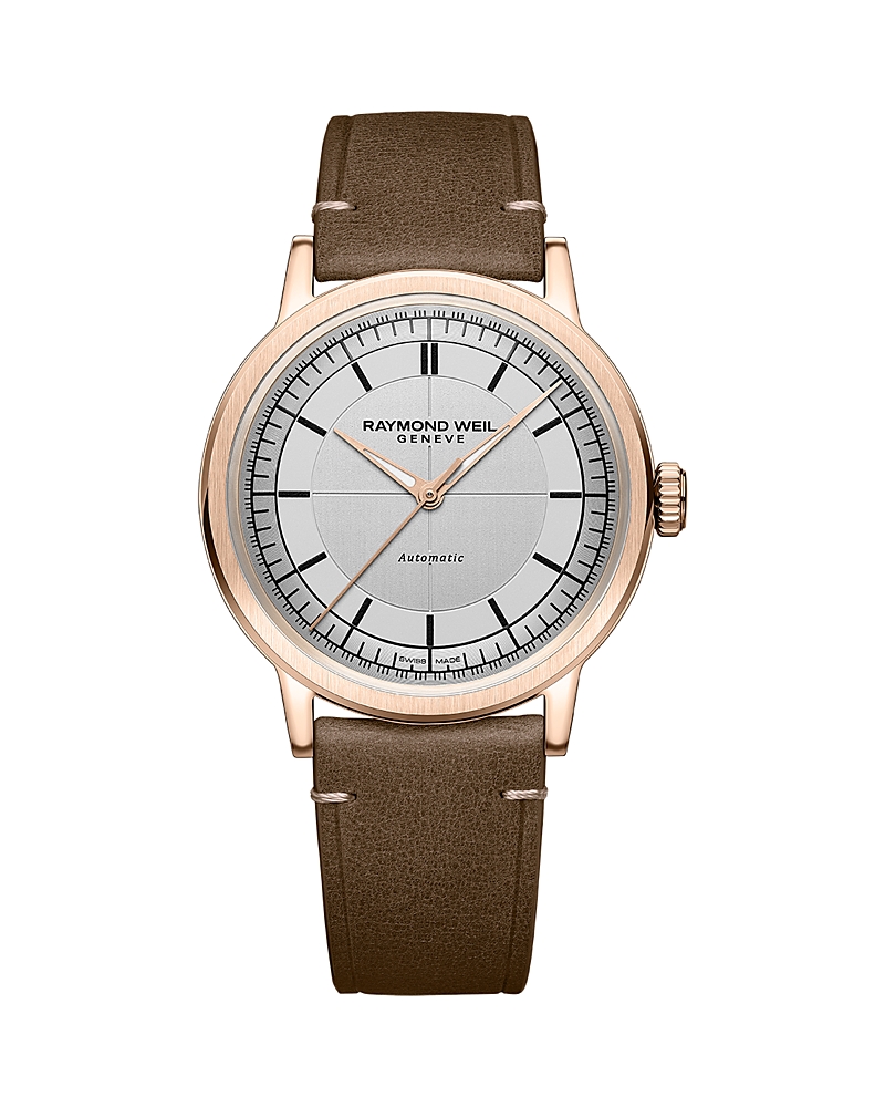 Raymond Weil Men's Swiss Automatic Millesime Brown Leather Strap Watch 40mm In White/brown
