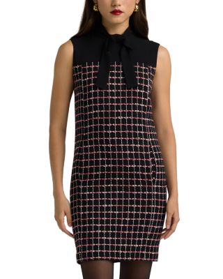 St. John - Window Pane Tweed Mixed Media Dress