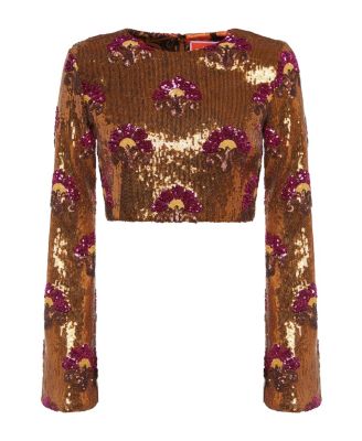 Holly Crop Top Textured Sequins Rust