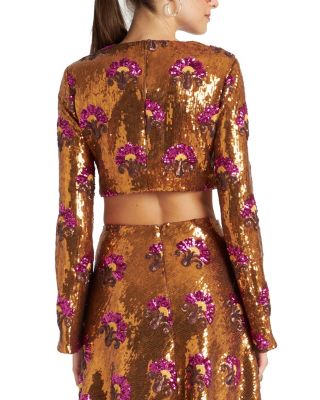 Holly Crop Top Textured Sequins Rust
