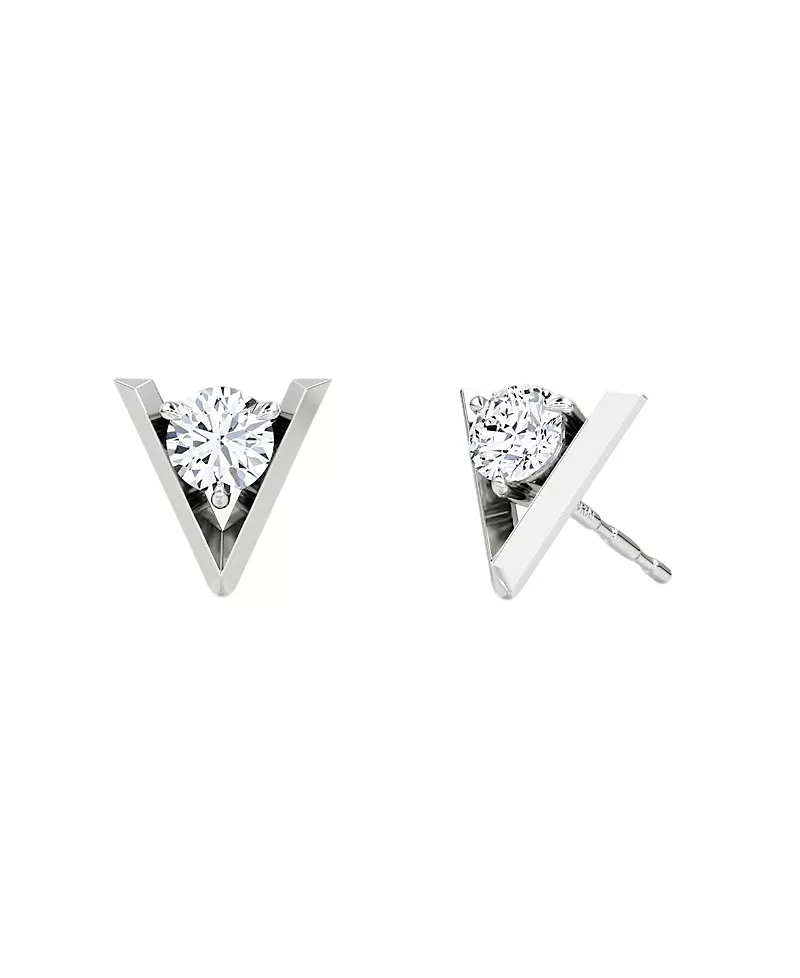 Vrai V Solitaire Studs in 14K White Gold, .50ctw Brilliant Round Lab Grown Diamonds