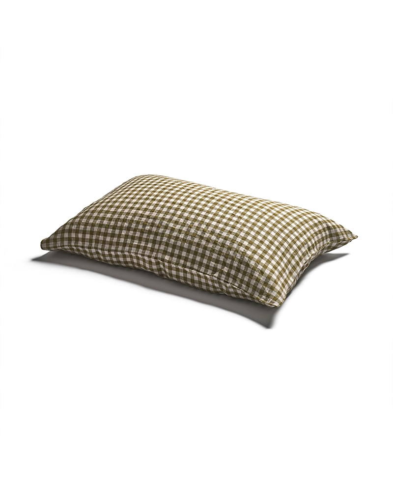 Piglet In Bed Gingham Linen Pillowcase Pair, Queen In Botanical Green Gingham