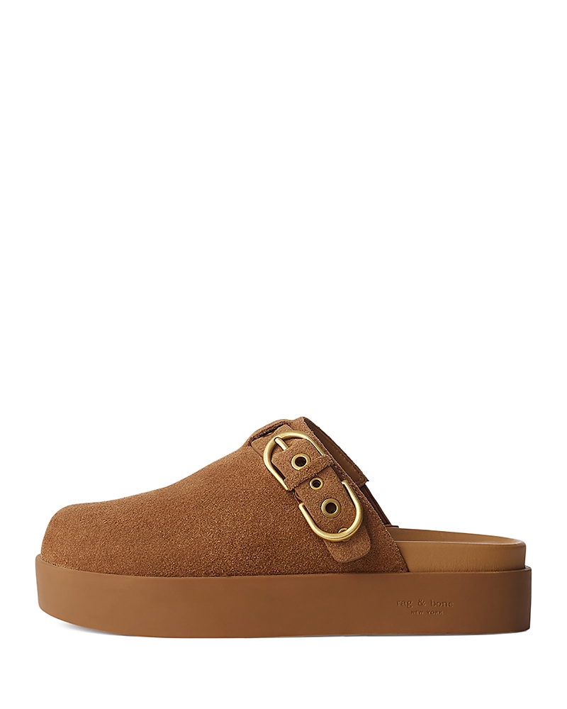 Rag & Bone Geo Suede Buckle Platform Mules In Brown Suede