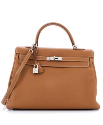 Pre-Owned Hermes Kelly 35 Handbag Brown Togo with Palladium Hardware