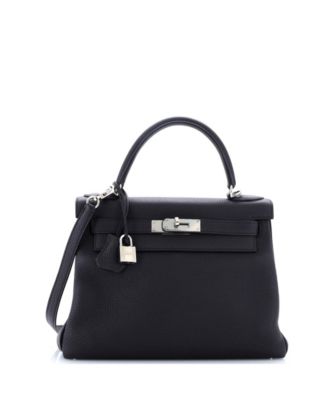Pre-Owned HERMÈS - Kelly 28 Handbag Black Togo with Palladium Hardware