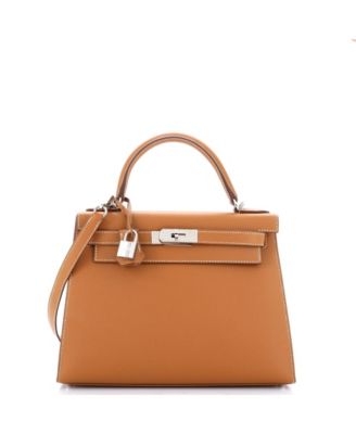 Pre-Owned Hermes Kelly 28 Handbag Brown Epsom with Palladium Hardware