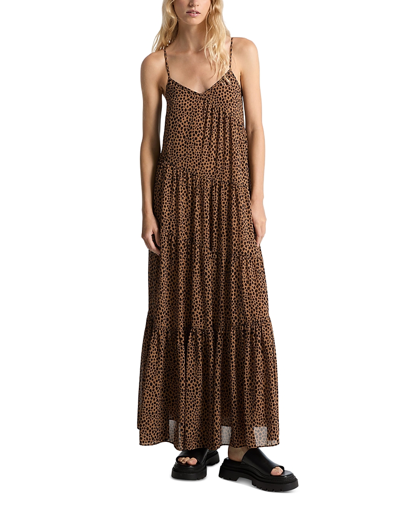 Shop Michael Kors Michael Printed Sleeveless Maxi Dress In Cafe