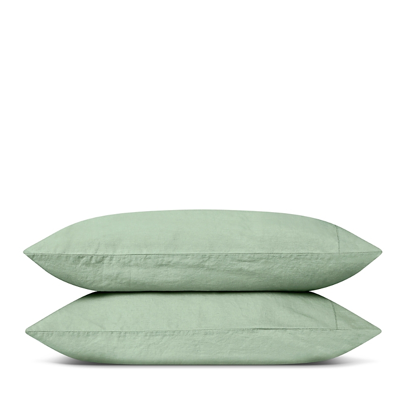 Piglet In Bed Plain Linen Pillowcase Pair In Sage Green