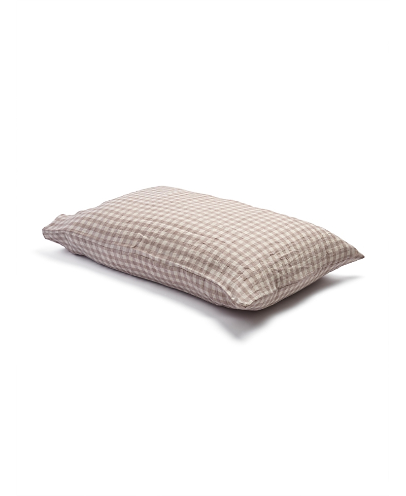 Piglet In Bed Gingham Linen Pillowcase Pair In Mushroom Gingham