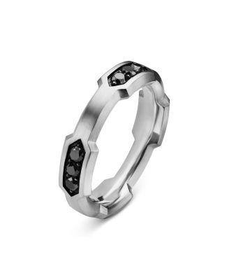 Men's Hex Station Band Ring in Sterling Silver with Black Diamonds, 6mm