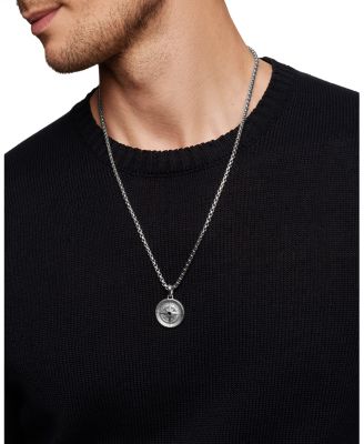 Men's Sterling Silver Maritime Compass Amulet with Black Diamond 