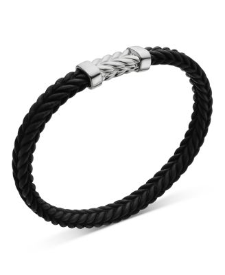 Men&#39;s Chevron Bracelet in Black Rubber with Sterling Silver, 6mm