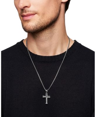 Men&#39;s Chevron Cross Pendant in Sterling Silver, 33.5mm
