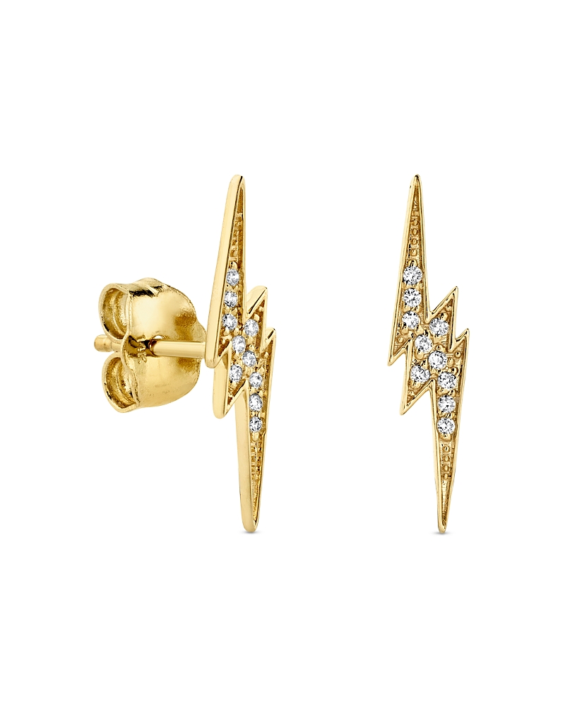 Sydney Evan 14k Yellow Gold Diamond Lightning Bolt Stud Earrings In Gold