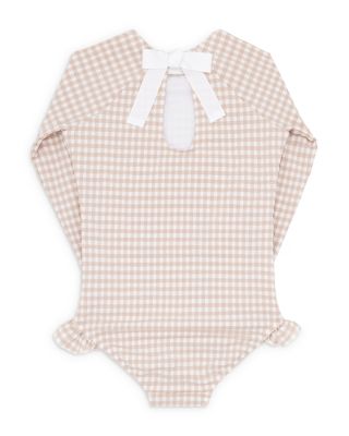 Girls' Gingham Long Sleeve One Piece Rash Guard Swimsuit - Baby, Little Kid, Big Kid