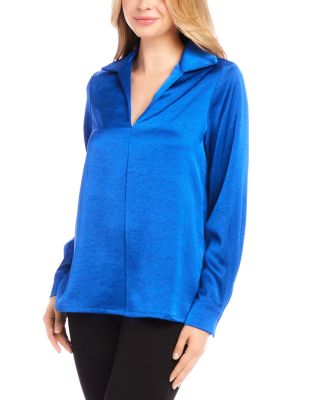 Collared Long Sleeve Satin Blouse