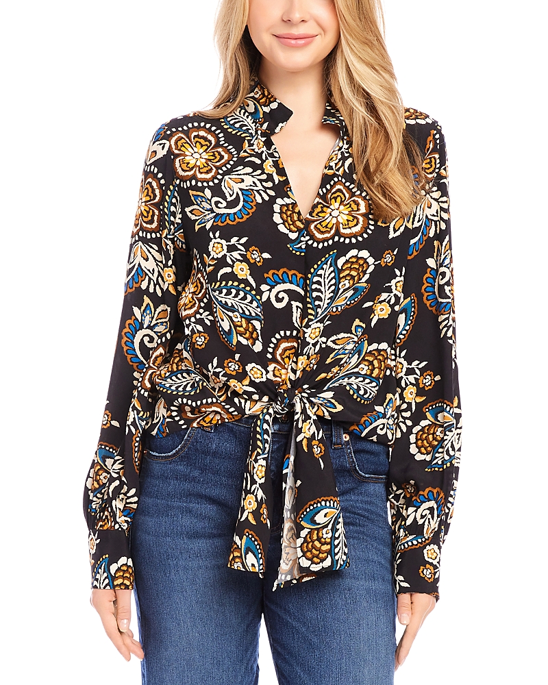 Karen Kane Tie Front Top In Print