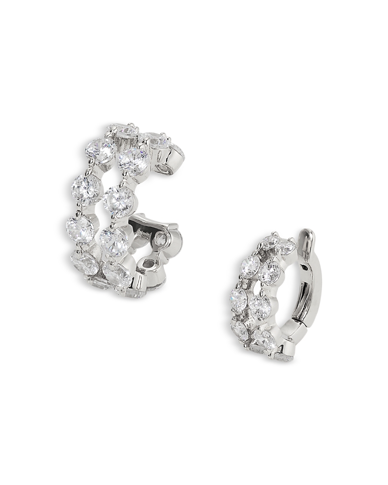 Shop Nadri Cassi Cubic Zirconia Single Cuff & Single Hoop Clip On Earrings, Set Of 2 In Silver