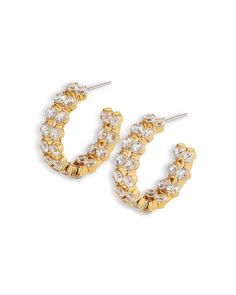 Nadri Cassi Cubic Zirconia Double Row Small Hoop Earrings In Gold