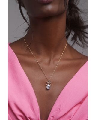 Macaron Cubic Zirconia Pear Bow Pendant Necklace, 16-18&amp;quot;