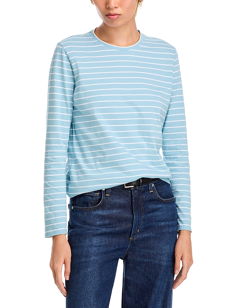 Kule Crewneck Long-sleeve Striped Cotton Top In Frost Blue/white