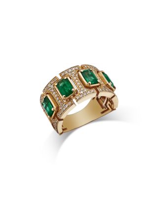 Bloomingdale's Fine Collection - Emerald & Diamond Band Ring in 14K Yellow Gold