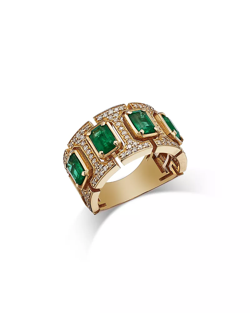 Bloomingdale's Fine Collection Emerald & Diamond Band Ring in 14K Yellow Gold