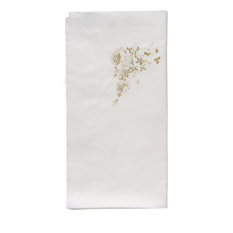 Dea Luxury Linens Dea Palm Beach Ibla Embroidered Sateen Flat Sheet, King In Natural/ivory