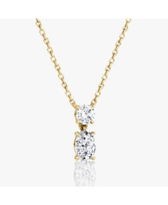  Signature Duo Drop Necklace in 14K White Gold, .75ctw Round Brilliant & Oval Lab Grown Diamonds