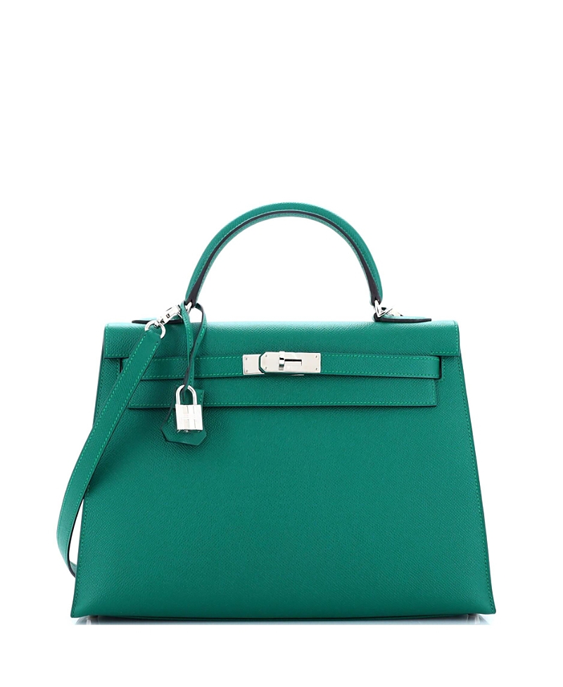 Pre-owned Pre-owned Hermes Hermes Kelly 32 Handbag Green Epsom With Palladium Hardware In Malachite