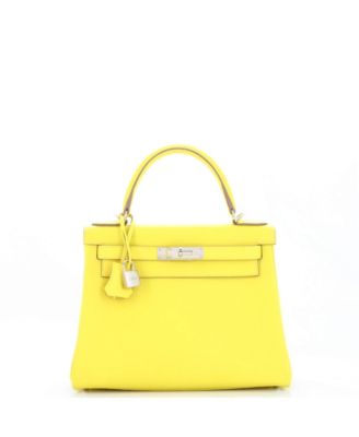 Pre-Owned Hermes Kelly 28 Handbag Yellow Evercolor with Palladium Hardware