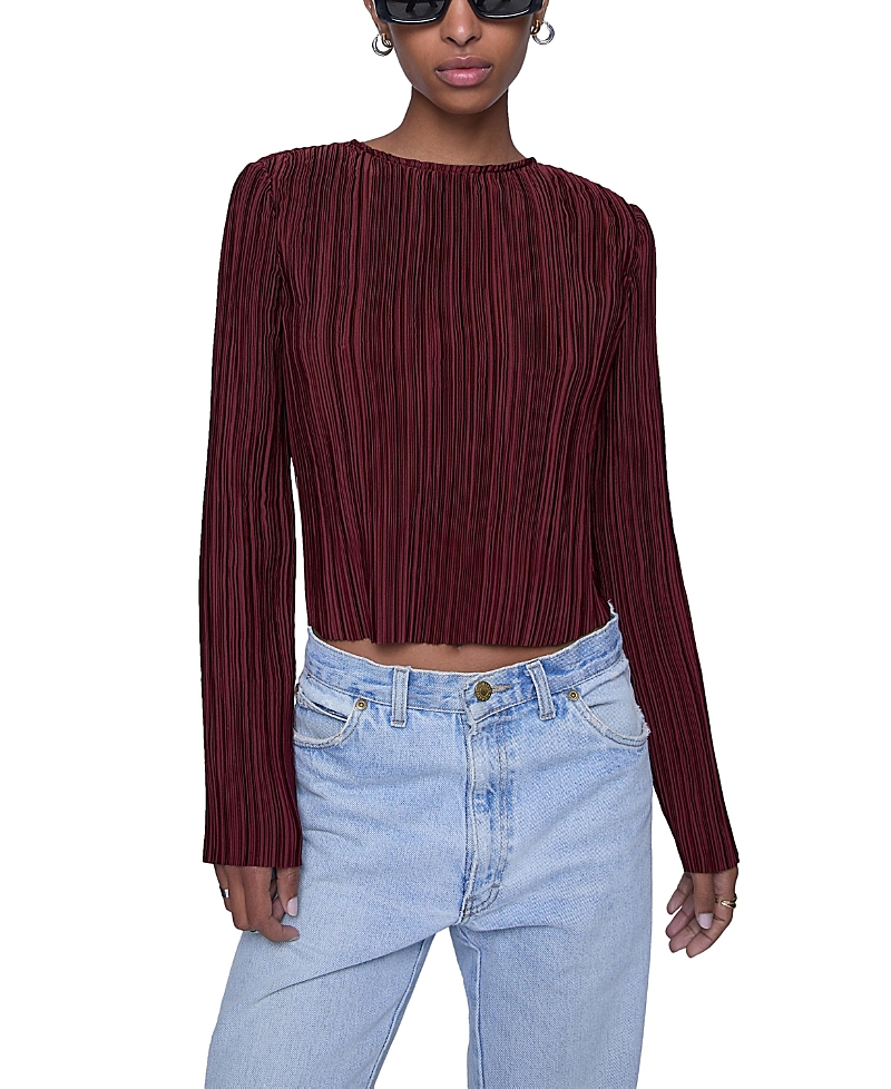 Rebecca Minkoff Calista Pleated Long Sleeve Top In Brown
