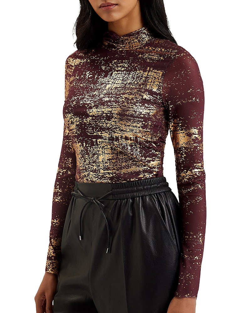 Ted Baker Sofiy Foil Print Mesh Top In Dark Red