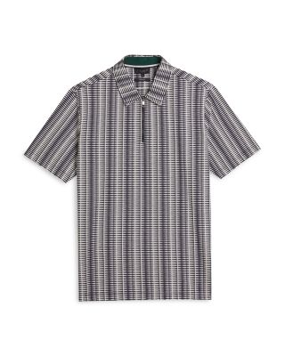 Regular Fit Zip Up Short Sleeve Striped Polo  