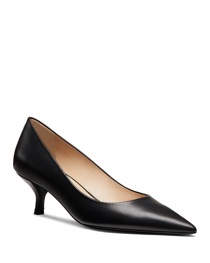 Stuart Weitzman Pointed Toe Leather Kitten Heel Pumps In Black