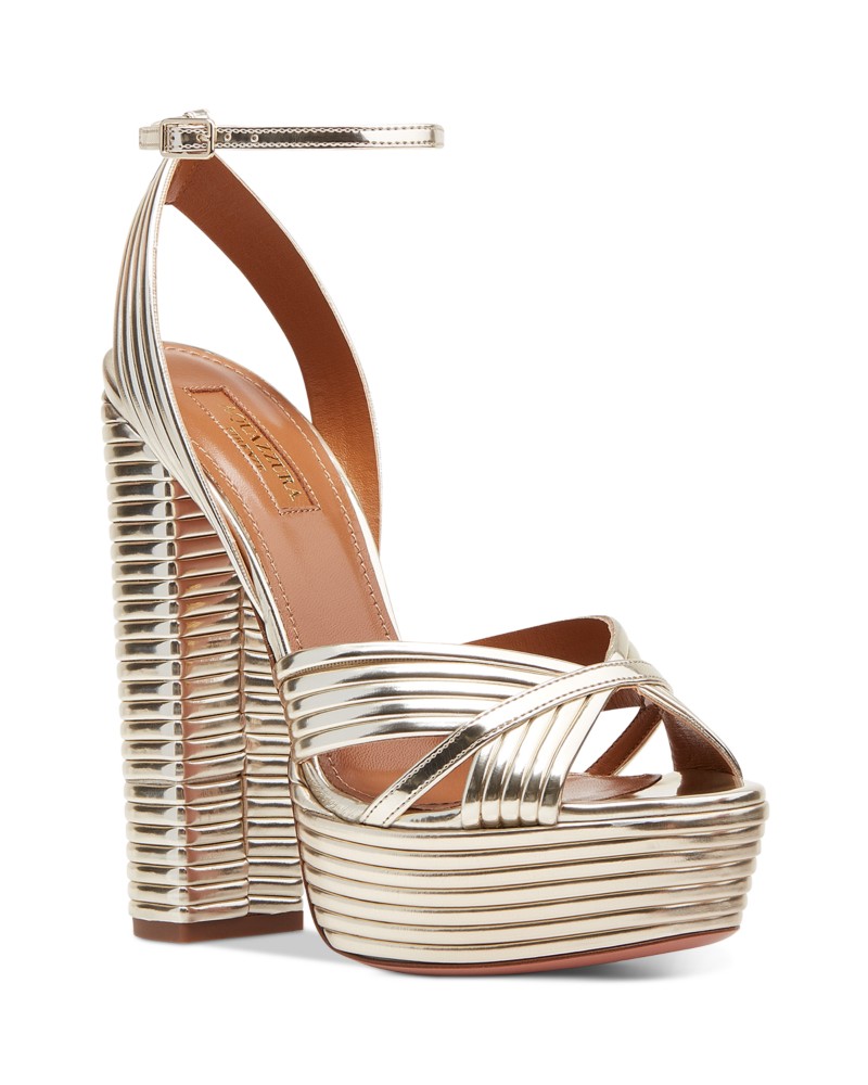 Aquazzura Women's Sundance Plateau 140 Platform Sandals in Light Gold