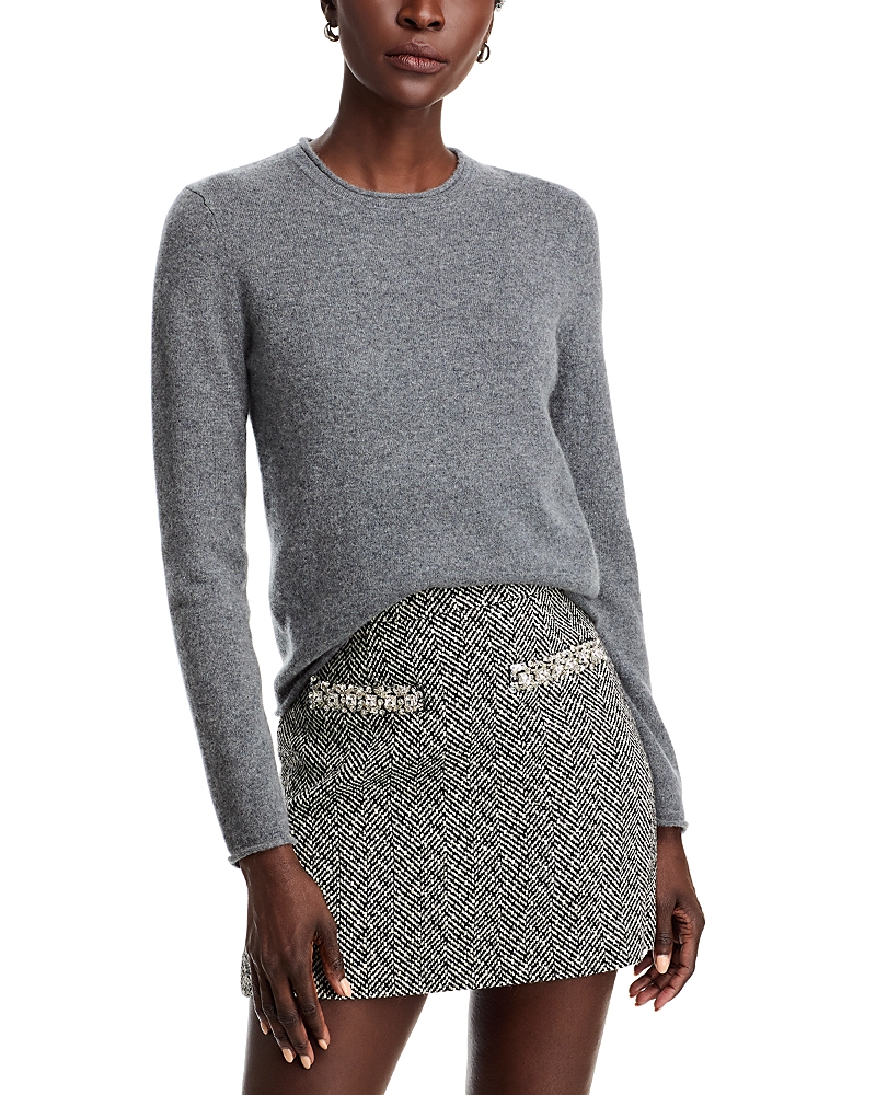 AQUA ROLLED EDGE CASHMERE SWEATER - EXCLUSIVE