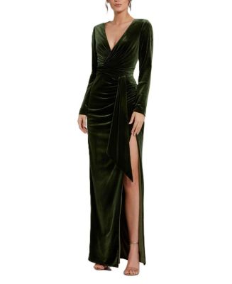 【Mac Duggal】Deep V High Slit Draped Velvet Fitted Gown 14256861_fpx.tif?$filterlrg$&
