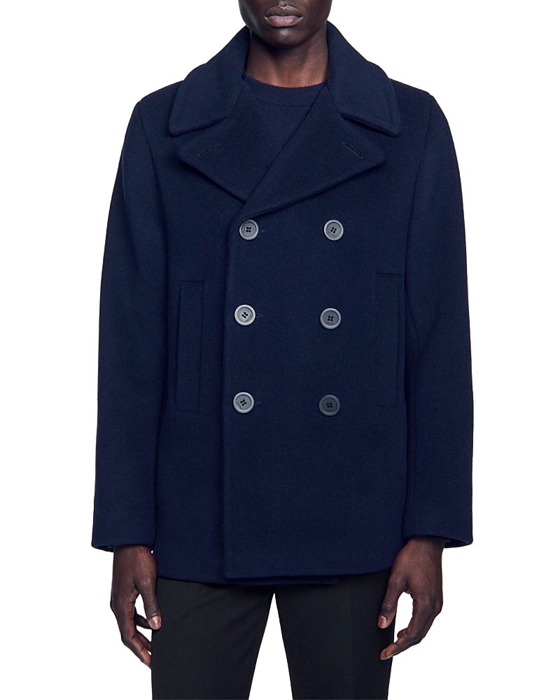 Sandro Wool Blend Peacoat In Navy Blue