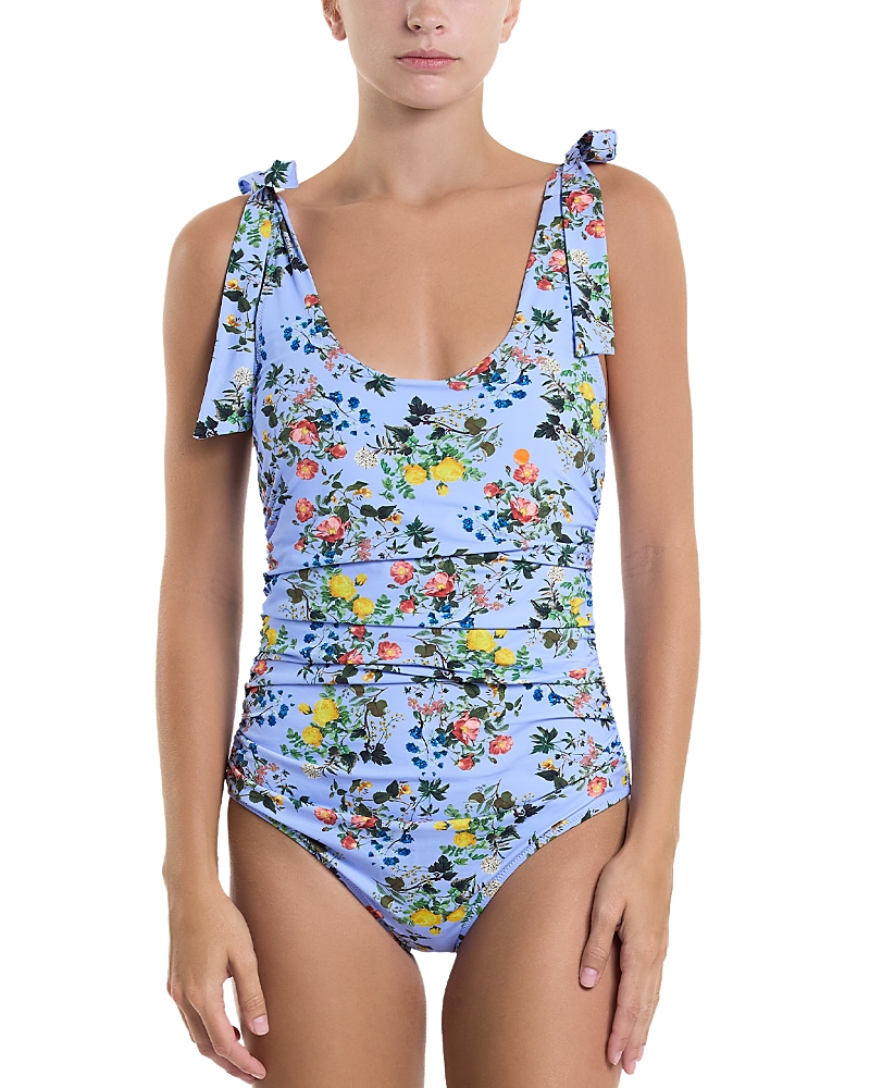 Hanky Panky Ruched Bow One-piece Swimsuit In Thankful (blue)