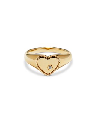 9K Yellow Gold Diamond Heart Signet Ring