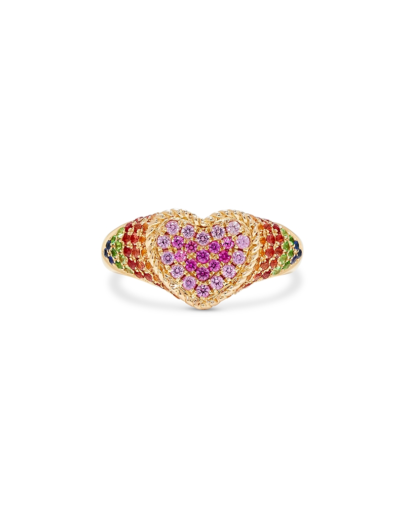 Yvonne Léon Baby Chevaliere Coeur 9kt Gold Pinky Ring In Pink/gold