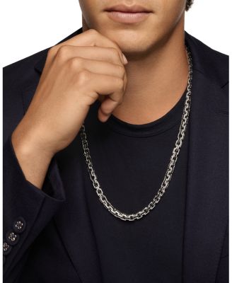 Box Chain Necklace in Sterling Silver with Pav&eacute; Black Diamonds 7.3mm