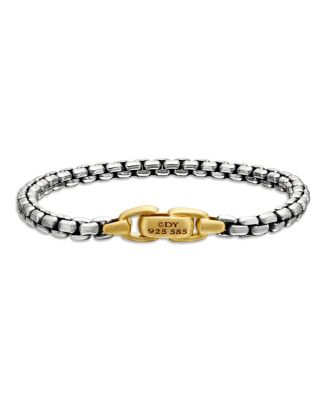 Men's Box Chain Bracelet in Sterling Silver or Stainless Steel with 14K Yellow Gold, 5mm