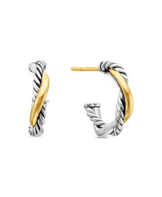 Petite Infinity Huggie Hoop Earrings in Sterling Silver with 14K Yellow Gold
